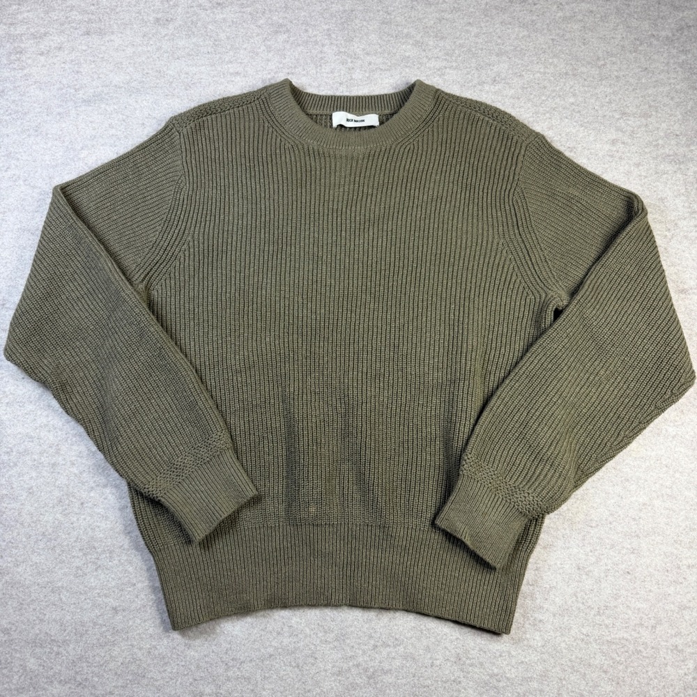 Buck Mason Seafarer Ribbed Knit Crew Neck Sweater Olive Green Mens Size L